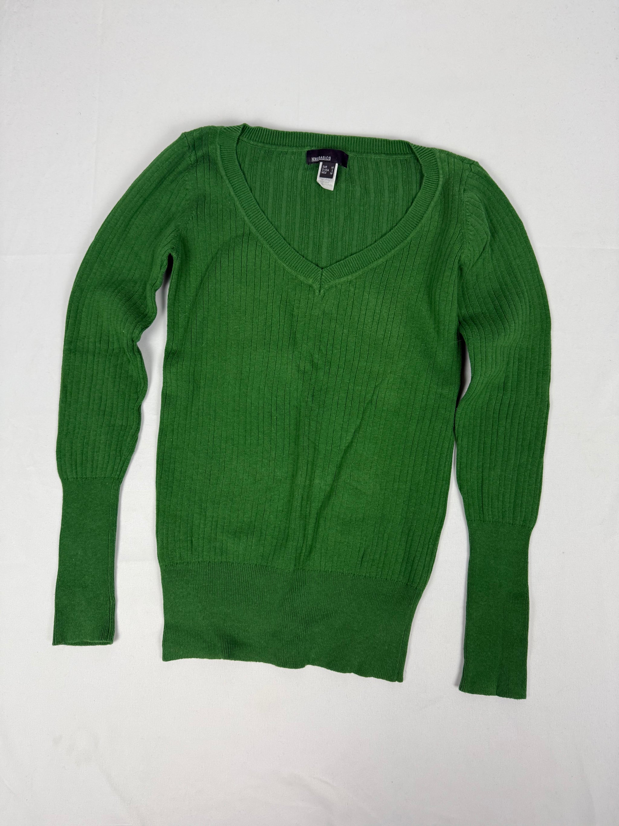 Green cotton V neck tight fit jumper (M)