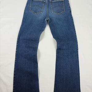 Blue denim mid rise flared pants (S)