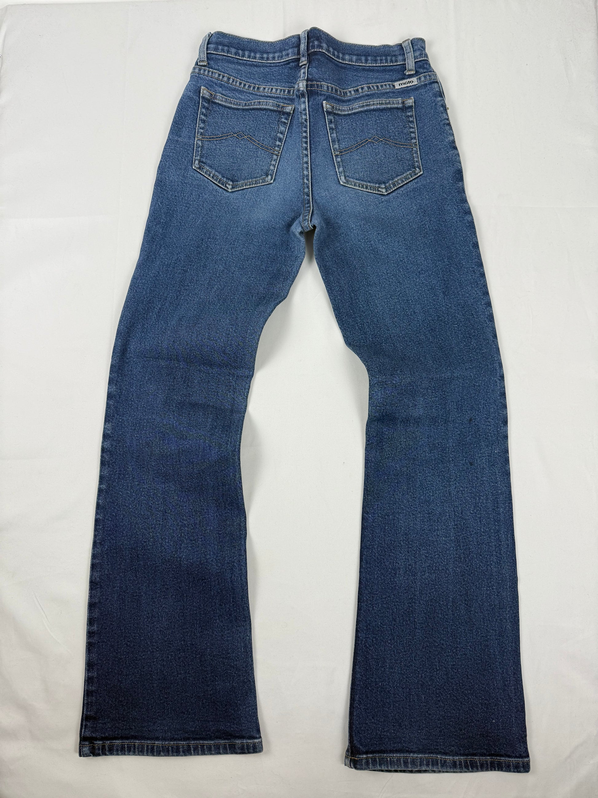 Blue denim mid rise flared pants (S)