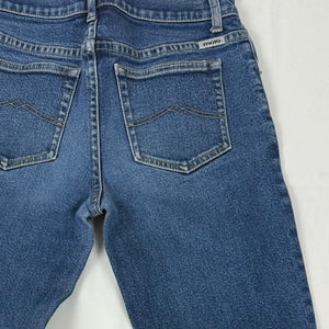Blue denim mid rise flared pants (S)