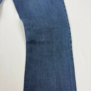 Blue denim mid rise flared pants (S)