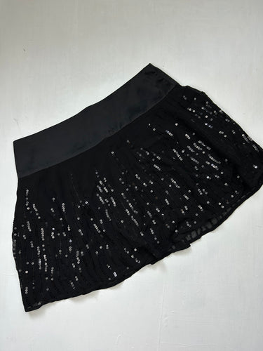 Black low rise sequins pleated mini skirt (XL)