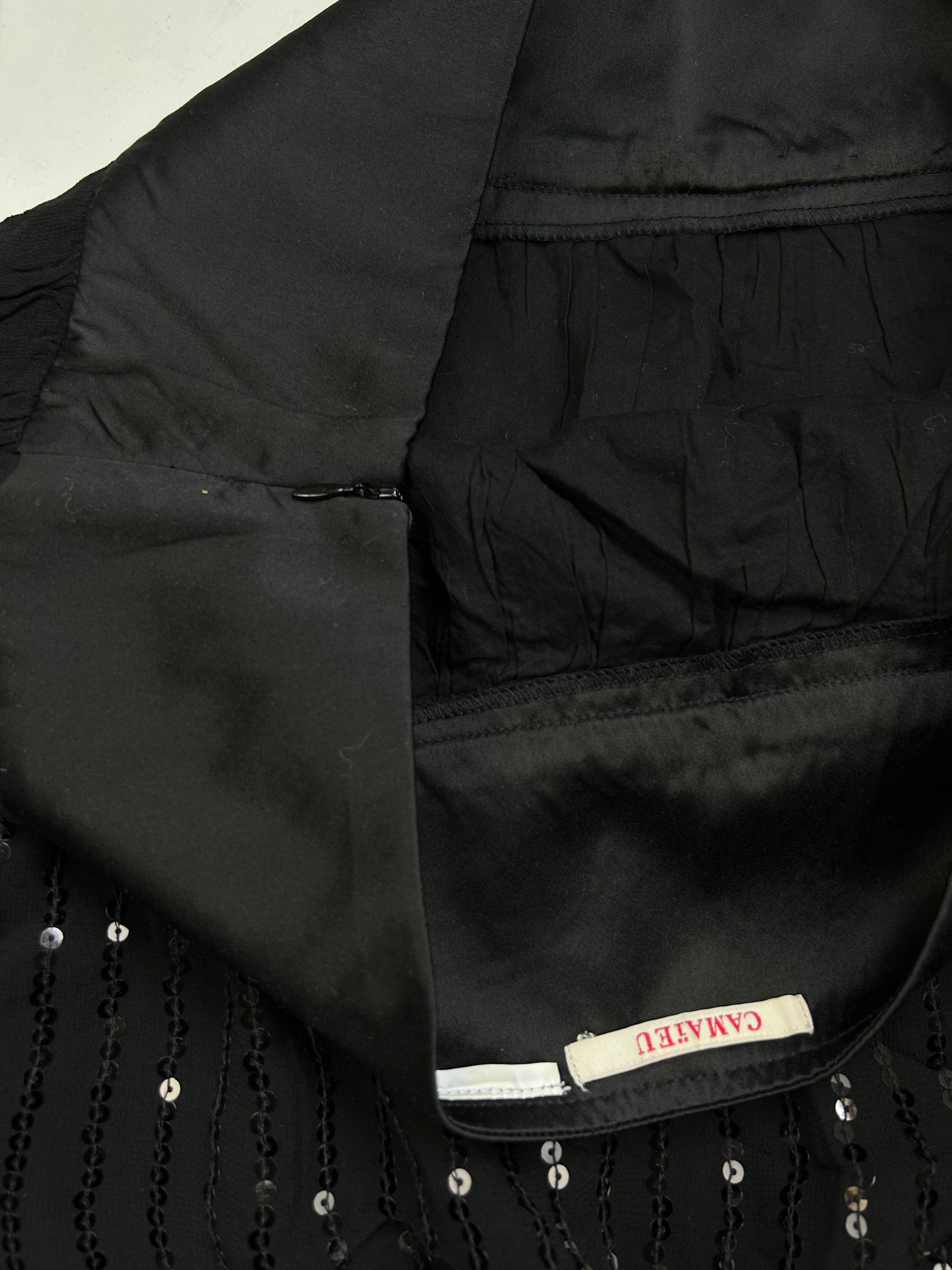 Black low rise sequins pleated mini skirt (XL)