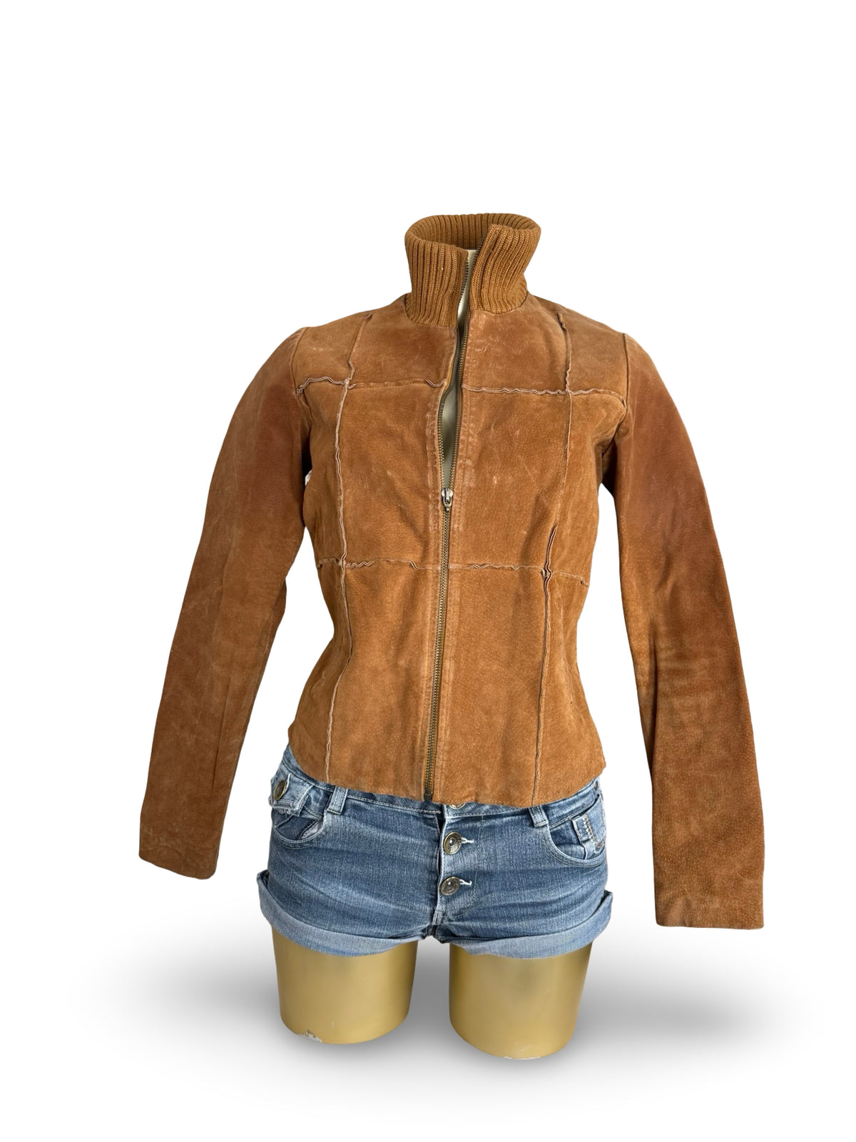 Brown real suede leather bi fabric jacket (M)