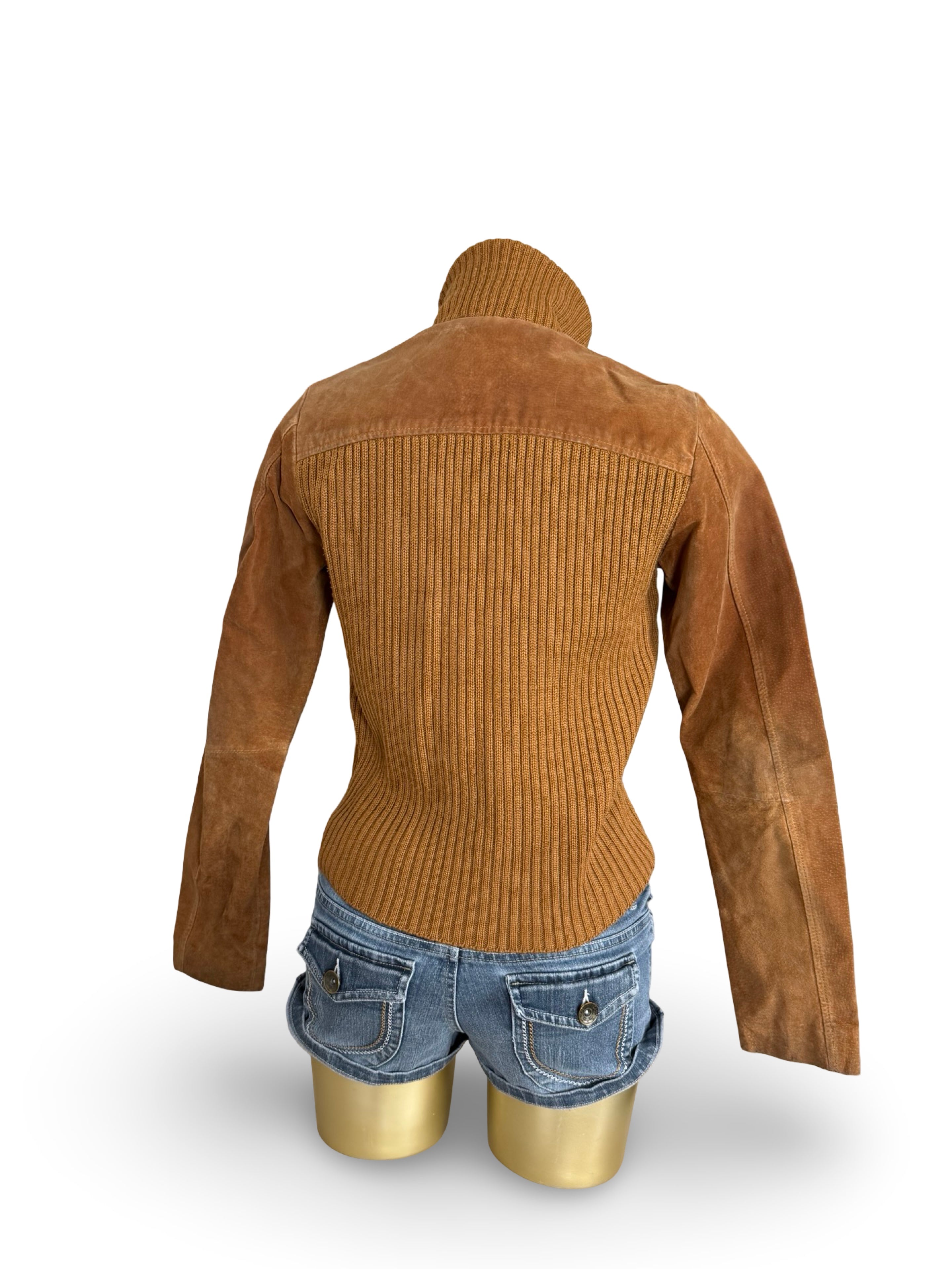 Brown real suede leather bi fabric jacket (M)