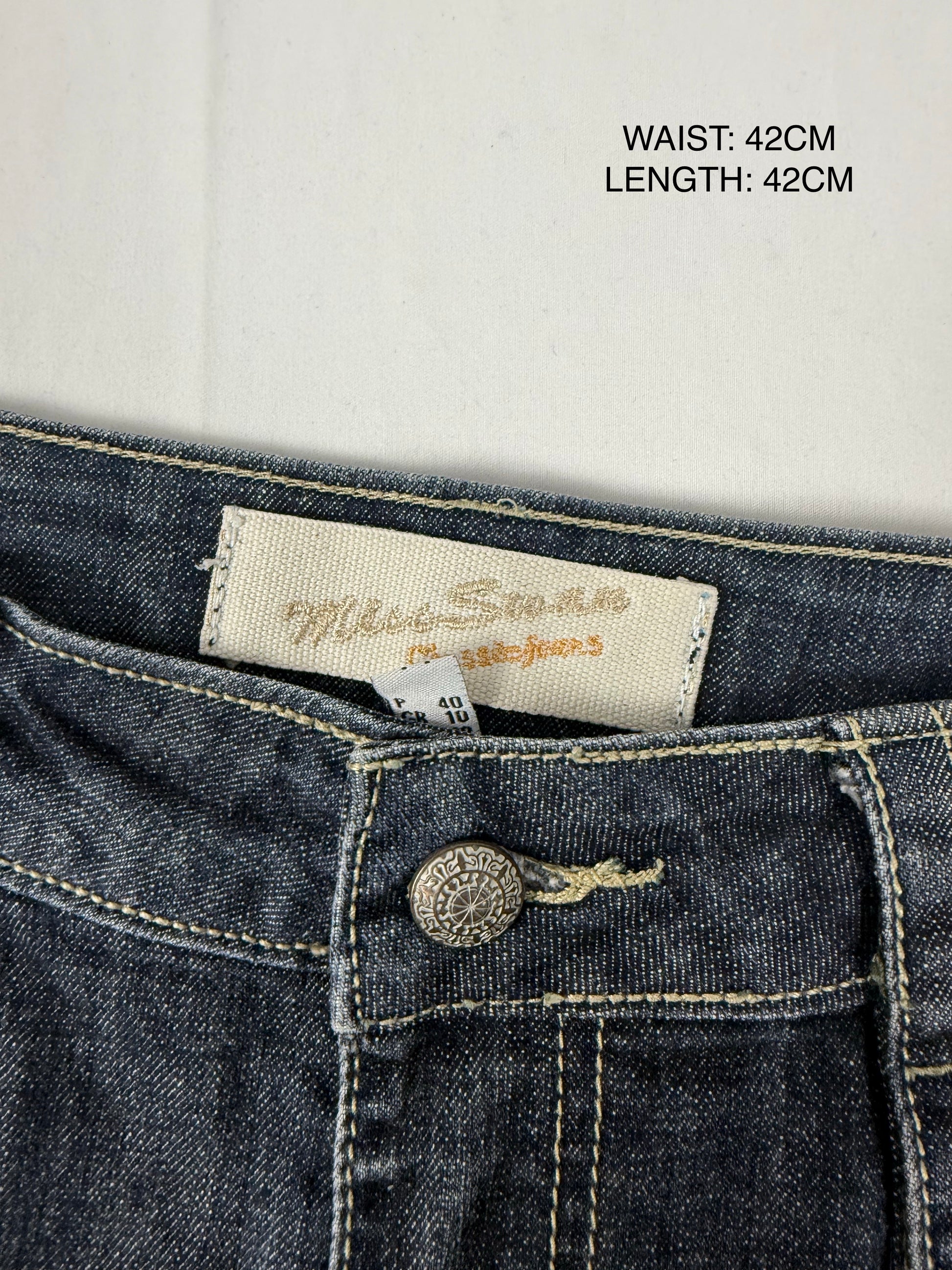 Navy denim pleated low rise mini skirt (M/L)