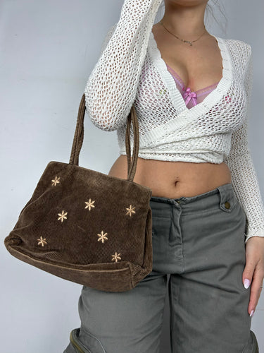 Brown velvet ribbed small shoulder bag (22x14 cm)