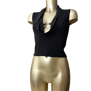 Black G buckle plunge neck top (S/M)