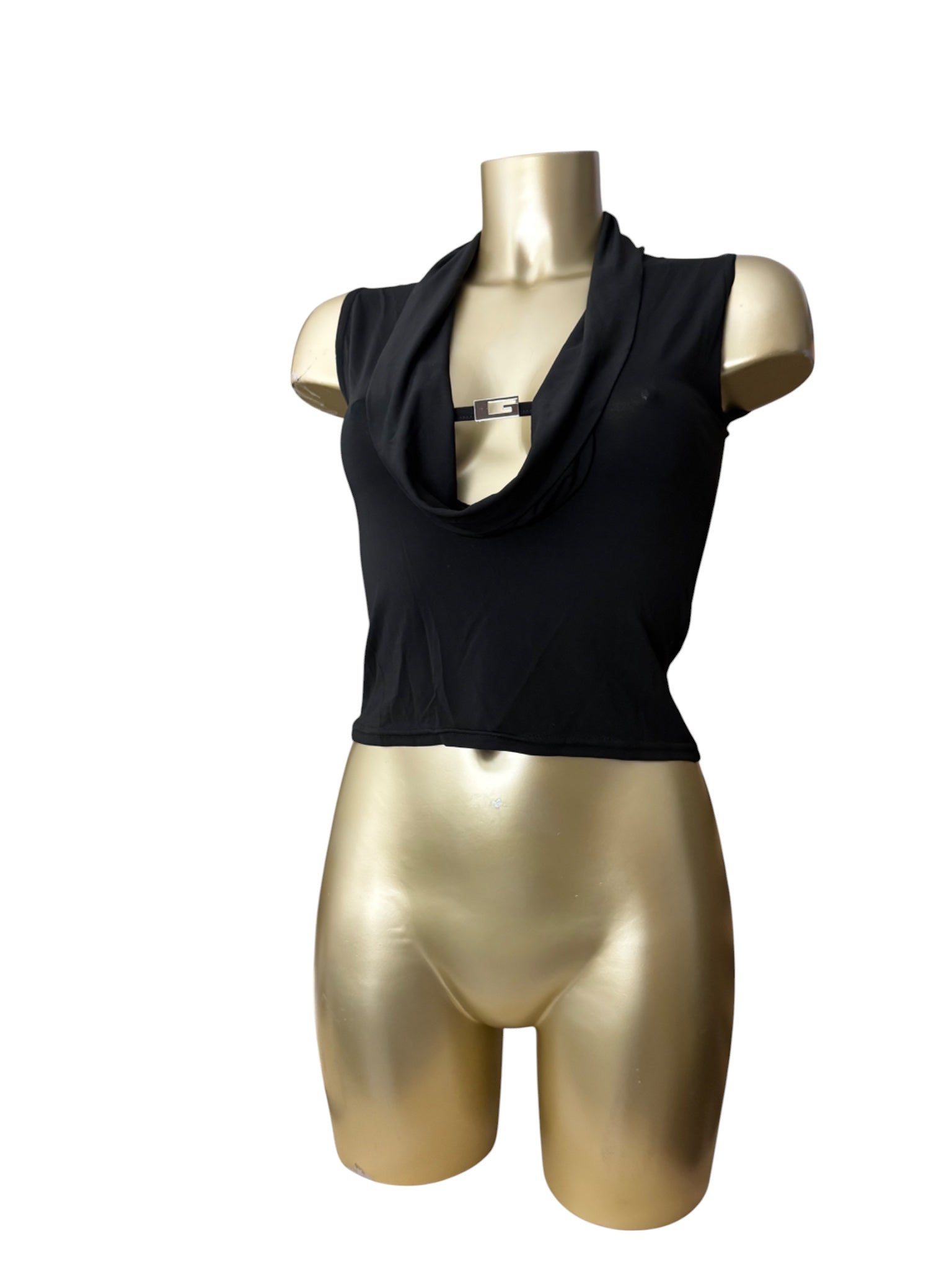 Black G buckle plunge neck top (S/M)