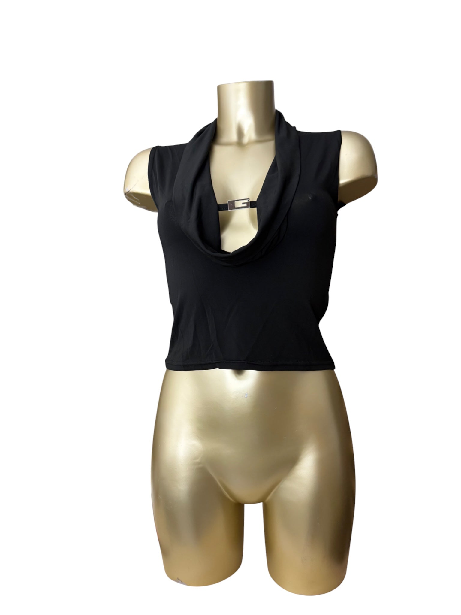 Black G buckle plunge neck top (S/M)
