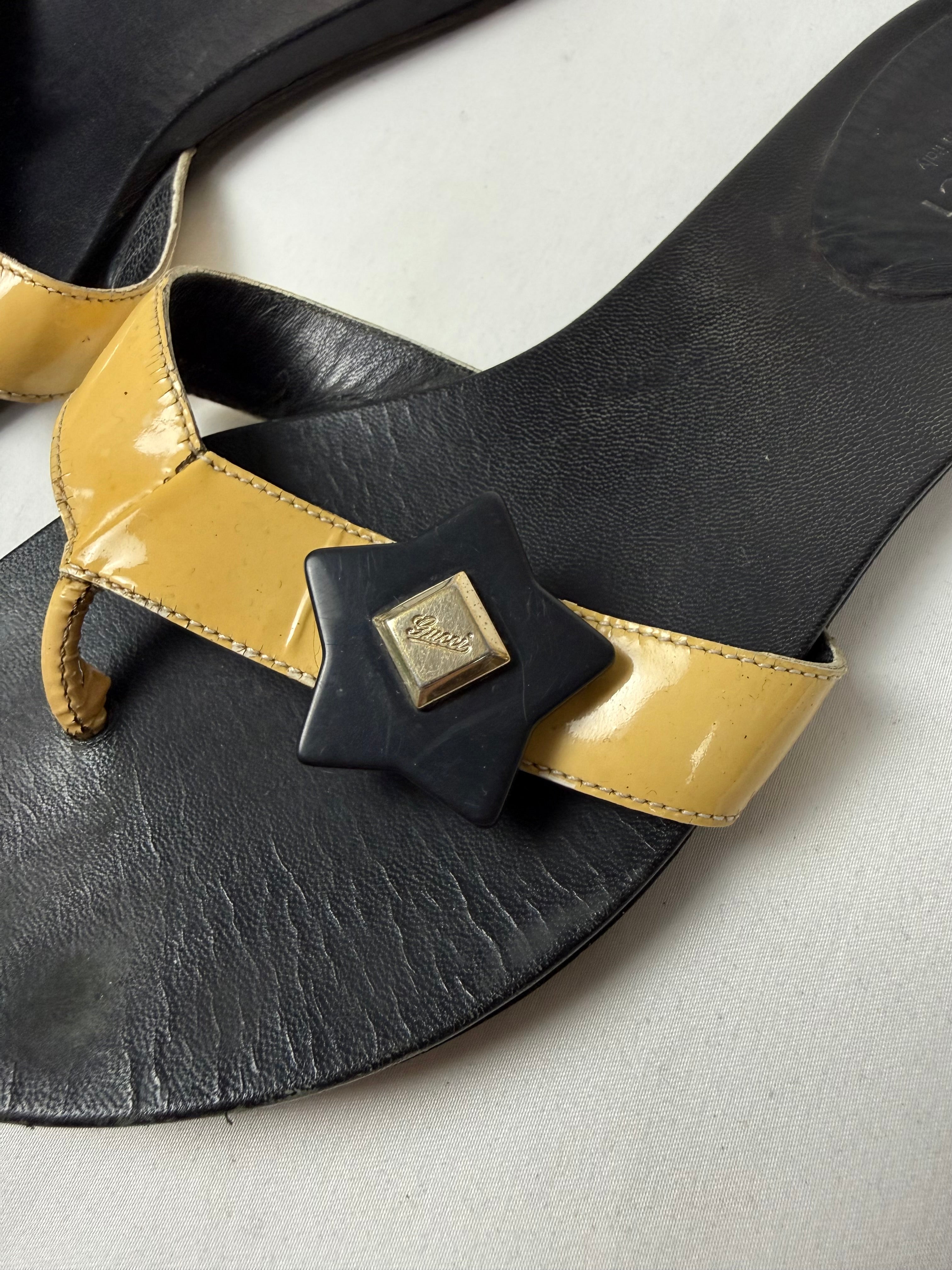 Black real leather thongs flip flops (36)