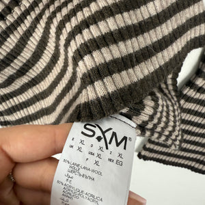 Brown V neck striped wool jumper (XL)