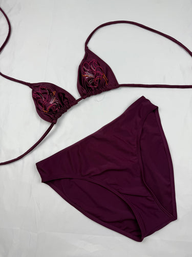 Purple embroidered low waisted bikini set (M)