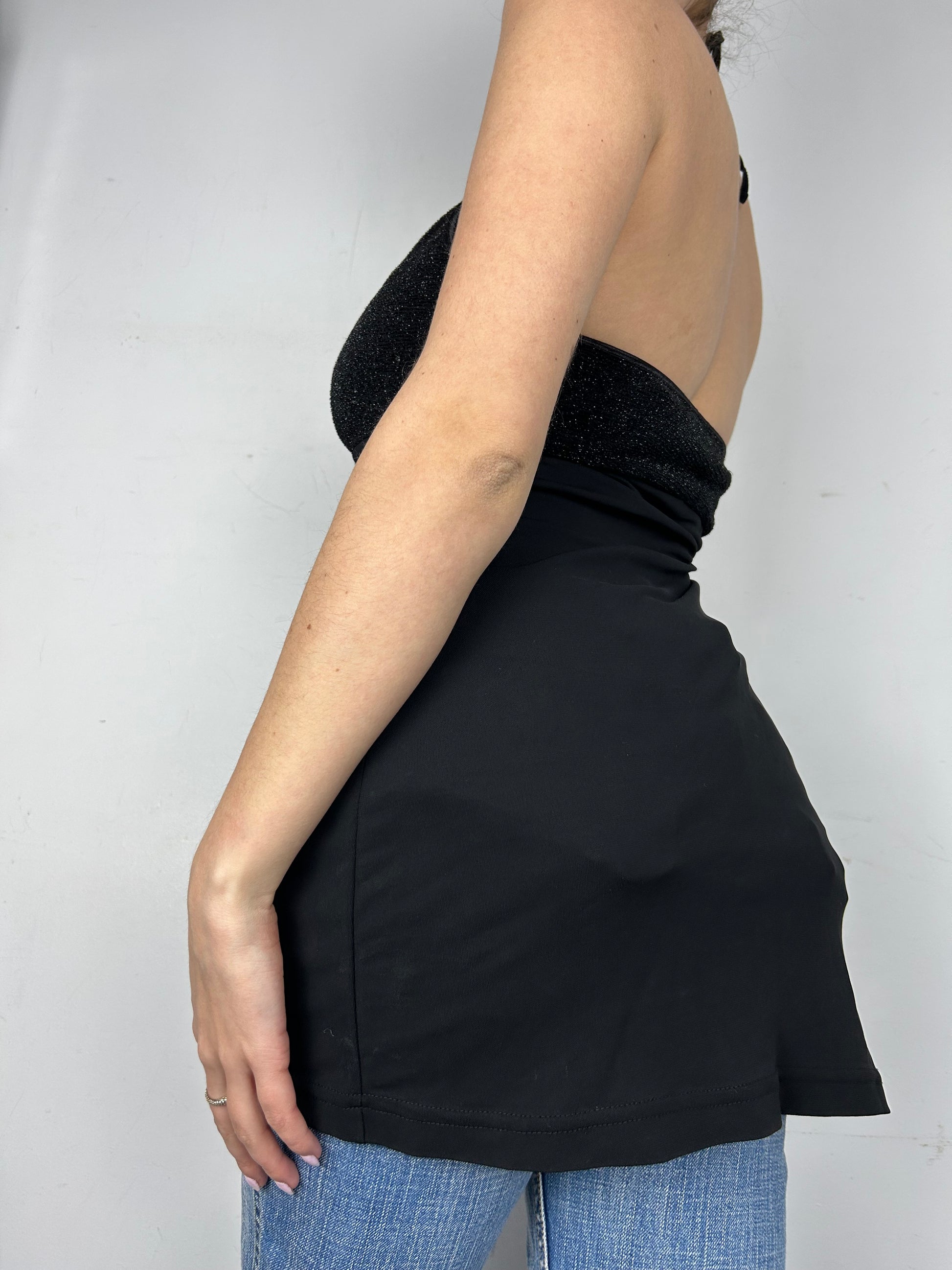 Black shinning halter mini dress (S)