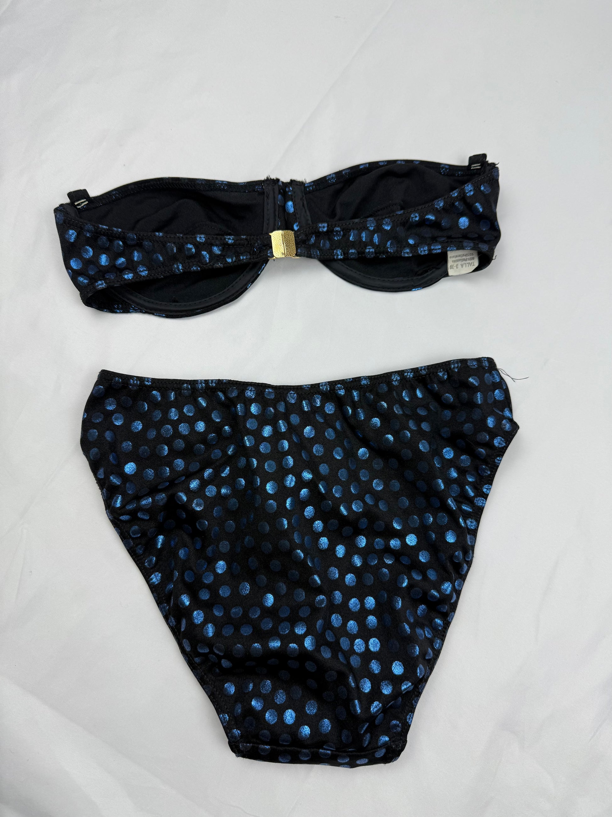 Black glitters blue polka dots low waisted bikini set (XS)