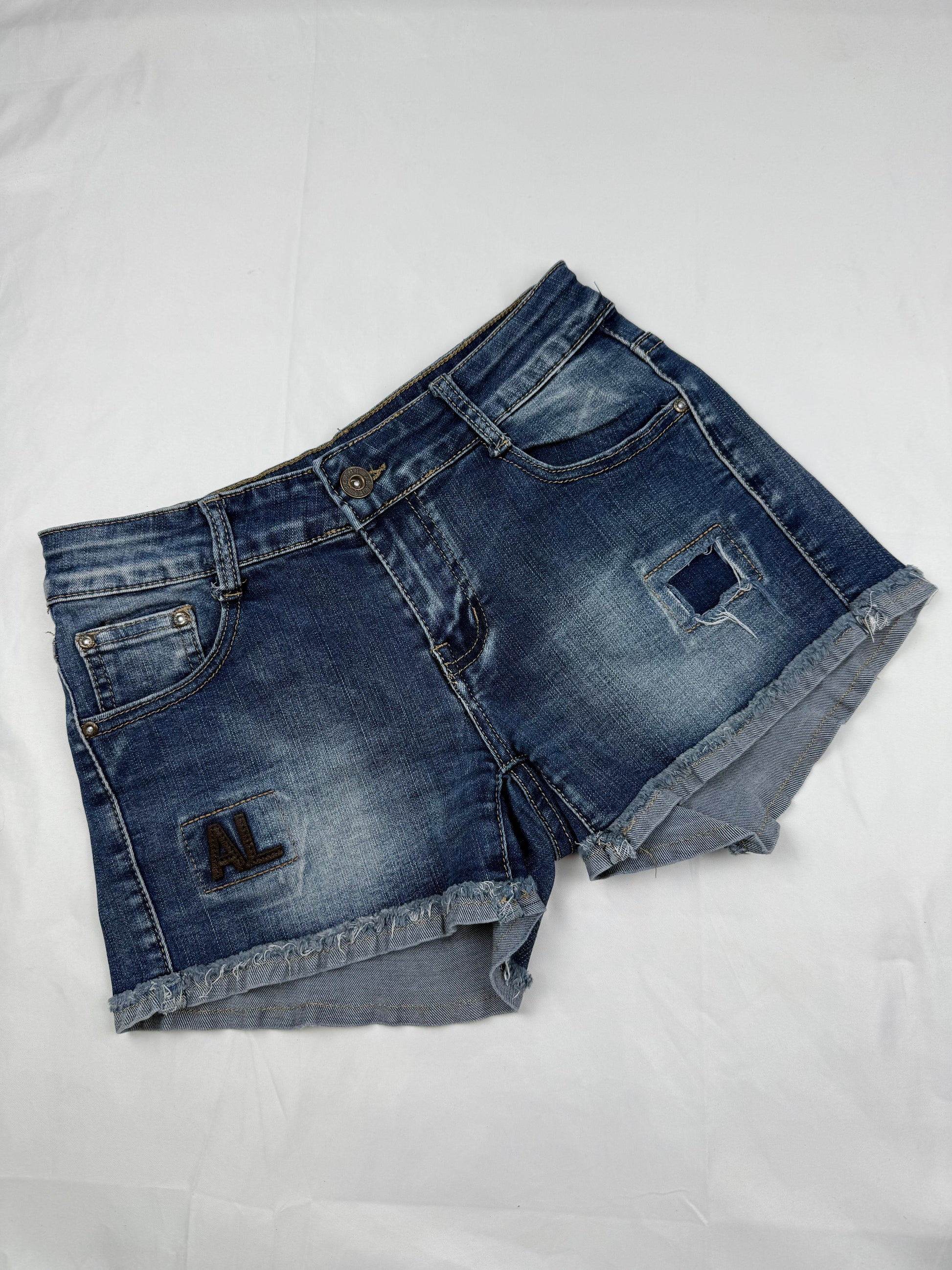 Blue denim low rise mini short (S)