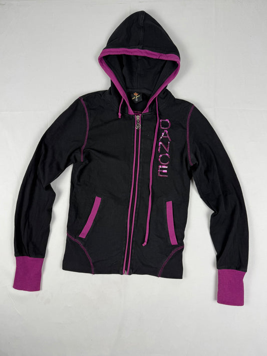 Black & pink cotton zip up activewear hoodie (XS/S)