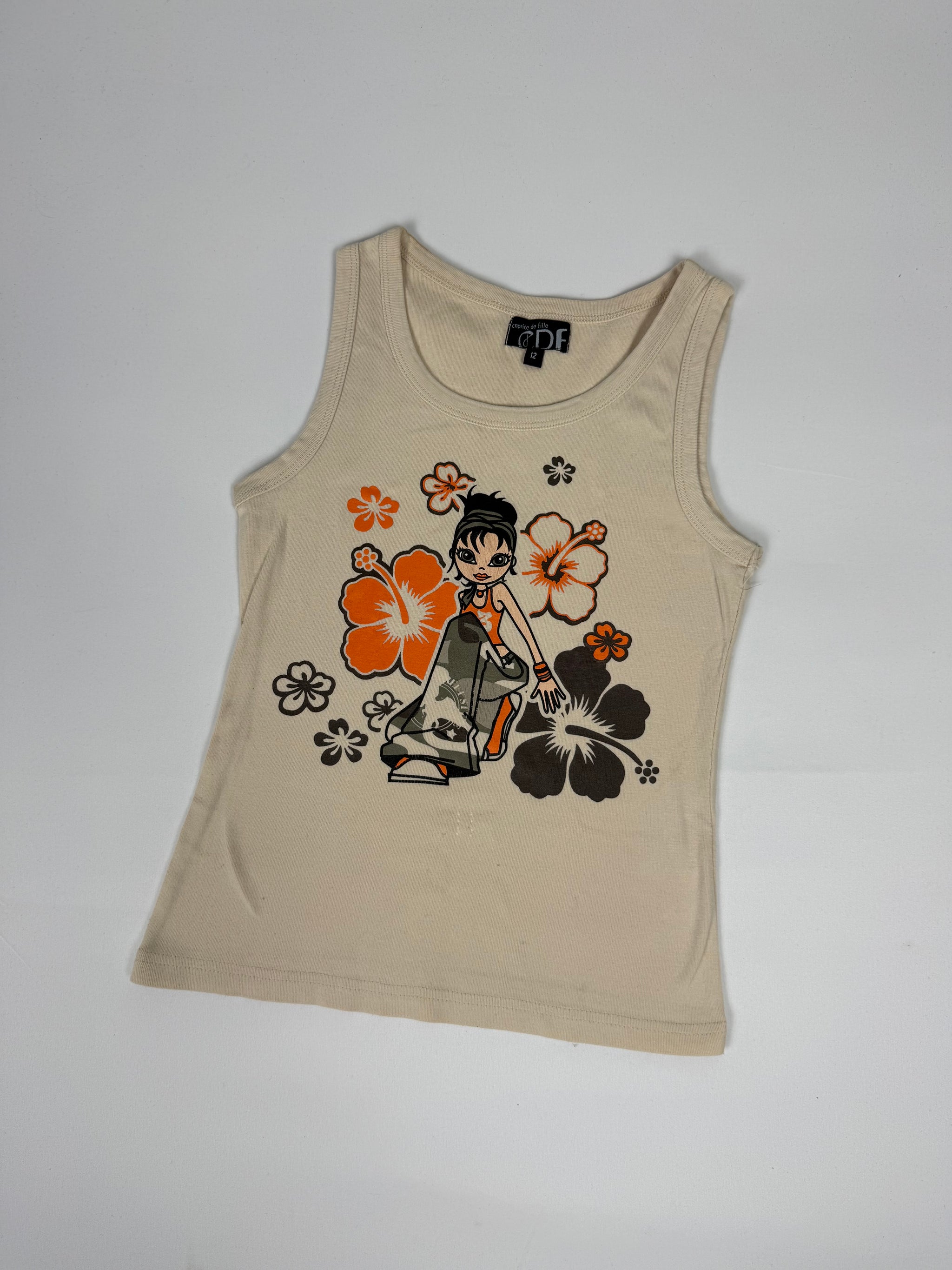 Beige graphic tank top (S)