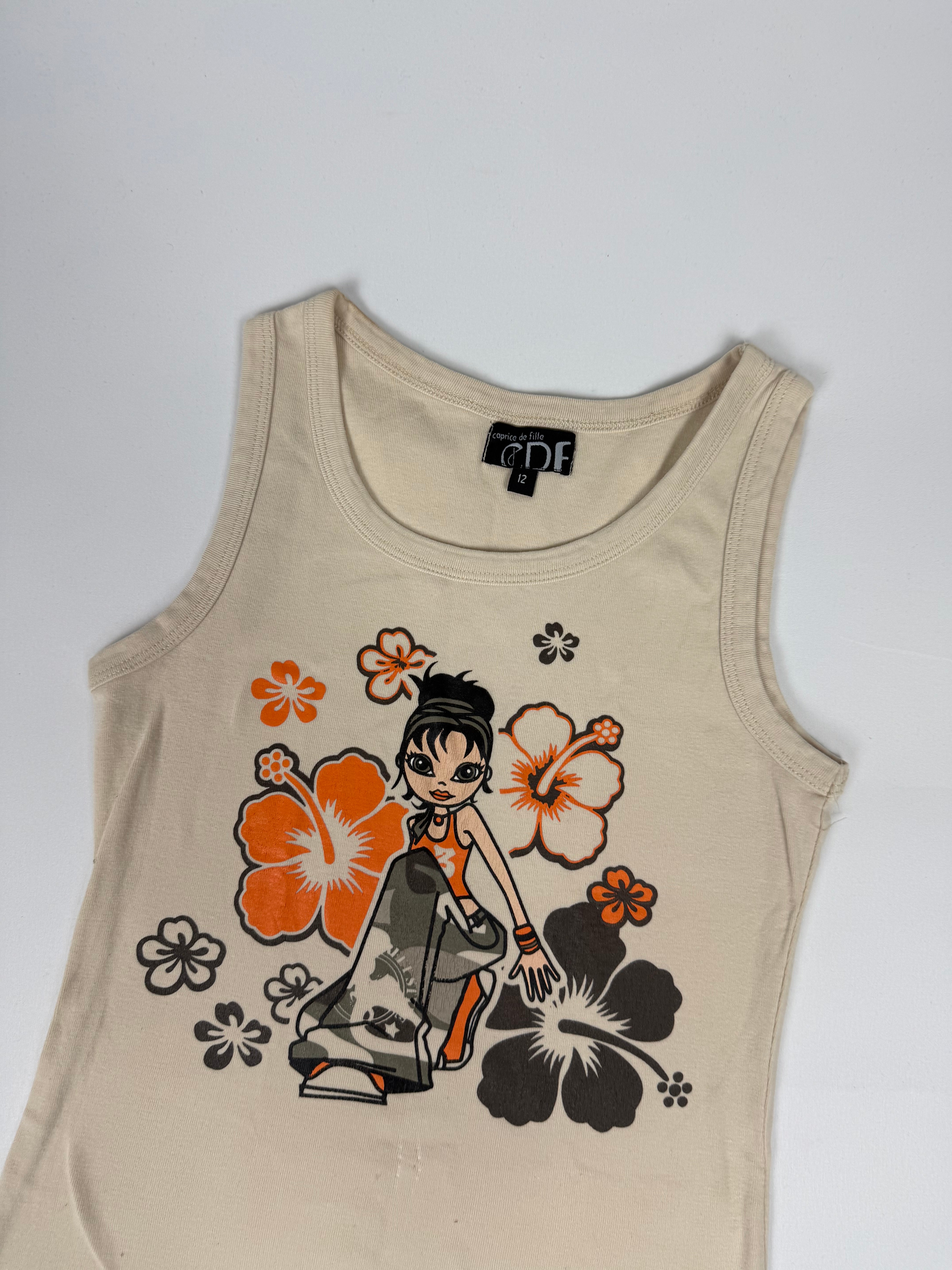 Beige graphic tank top (S)
