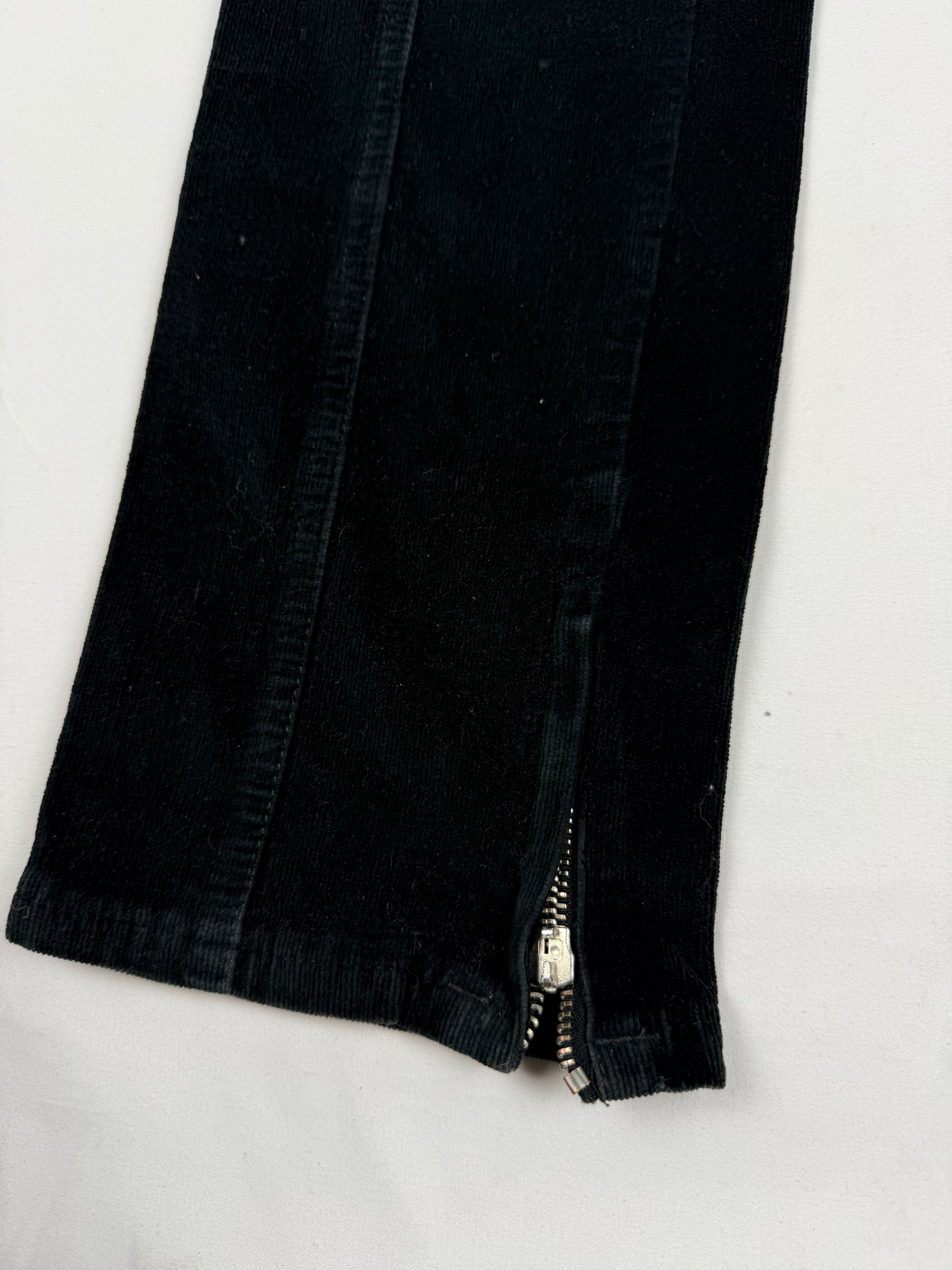 Black velvet ribbed low rise straight legs pants (M/L)