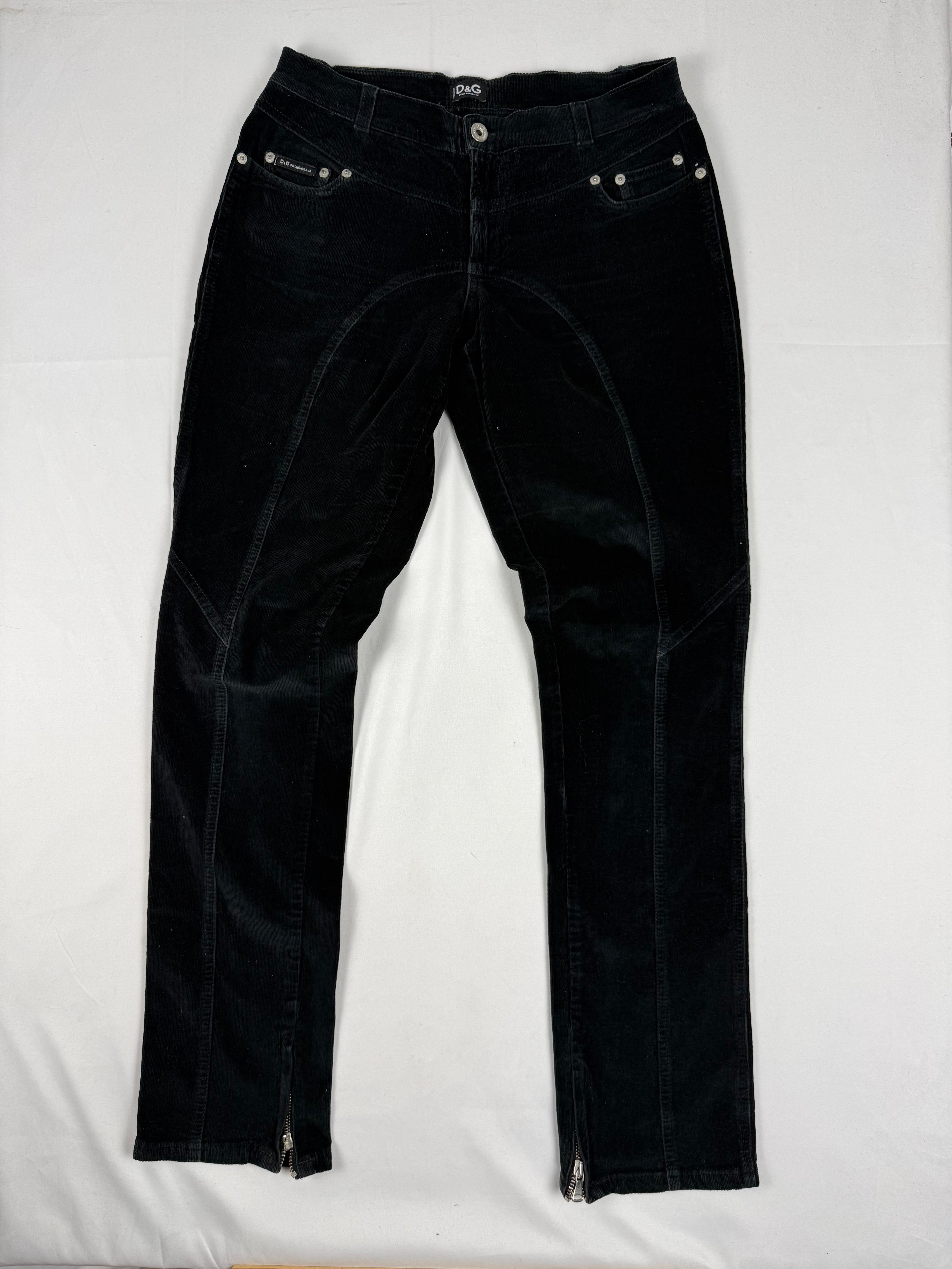 Black velvet ribbed low rise straight legs pants (M/L)