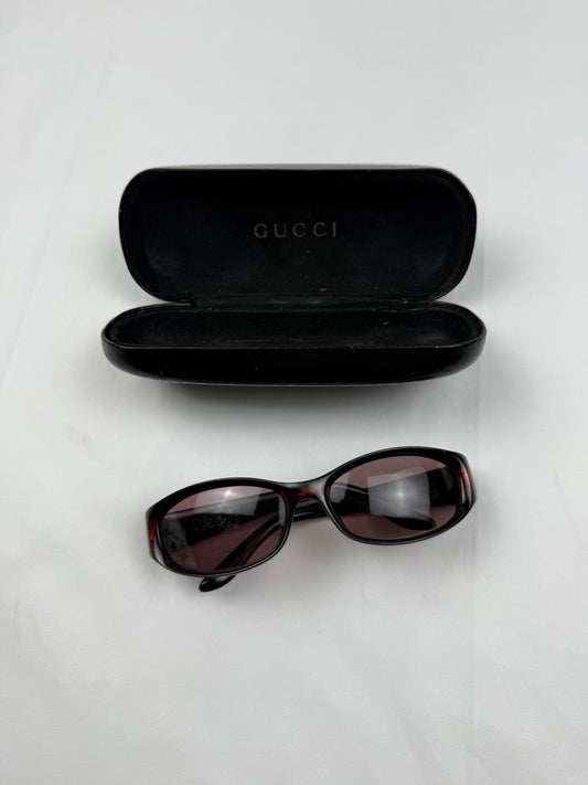 Burgundy 2000s gold logo sunglasses