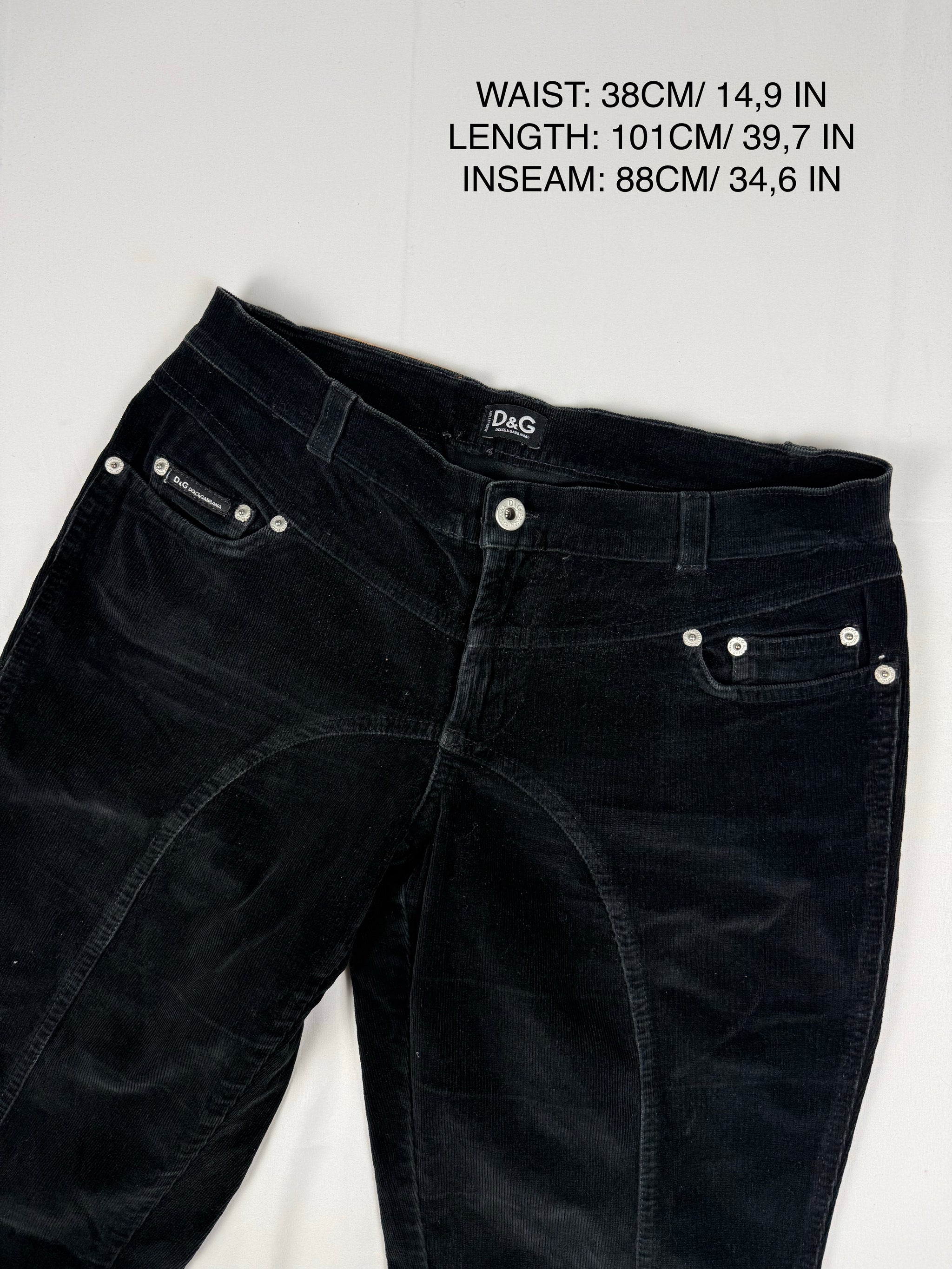 Black velvet ribbed low rise straight legs pants (M/L)