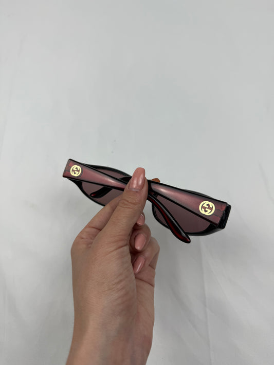 Burgundy 2000s gold logo sunglasses