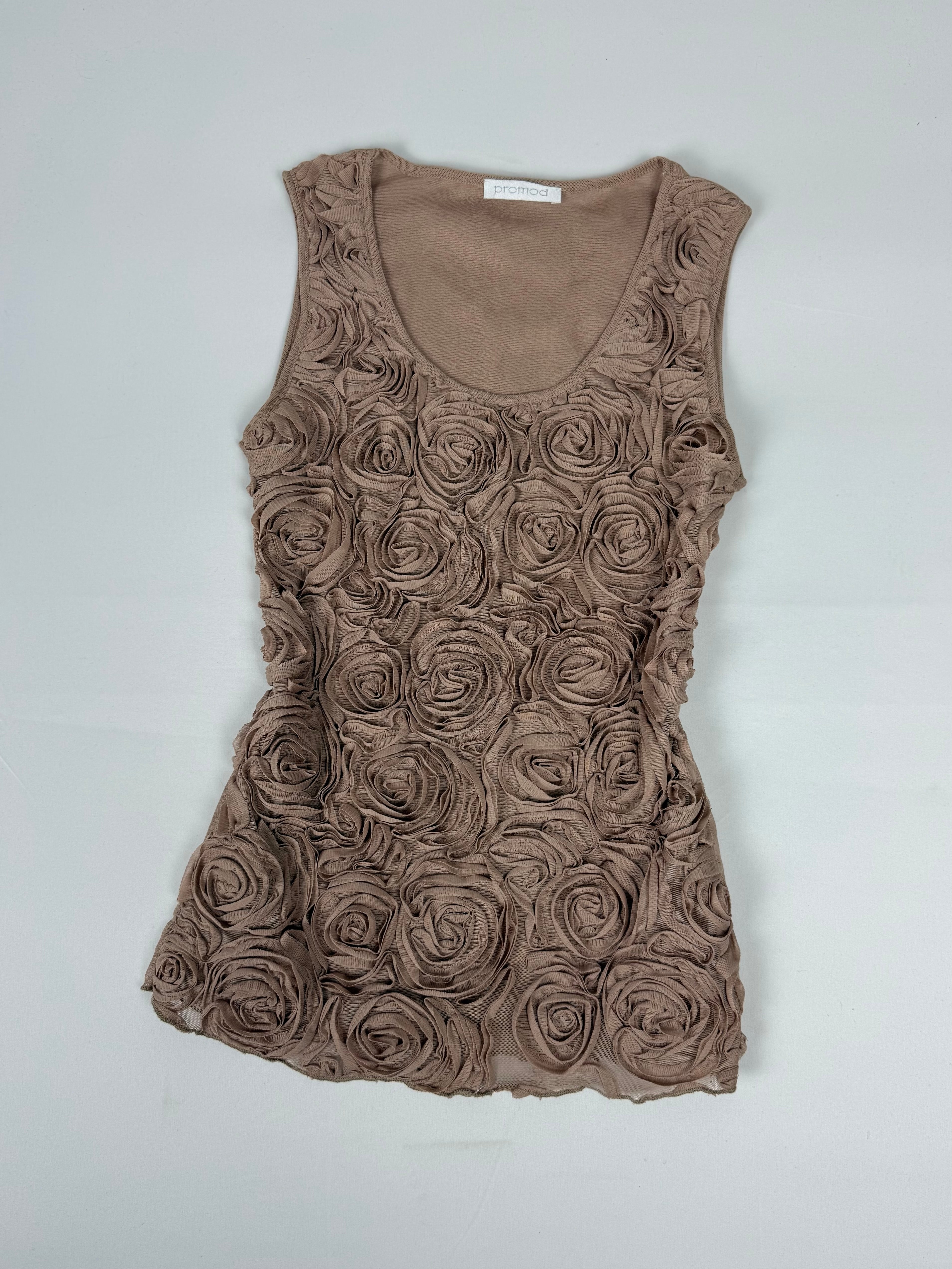 Brown roses mesh tank top (S)