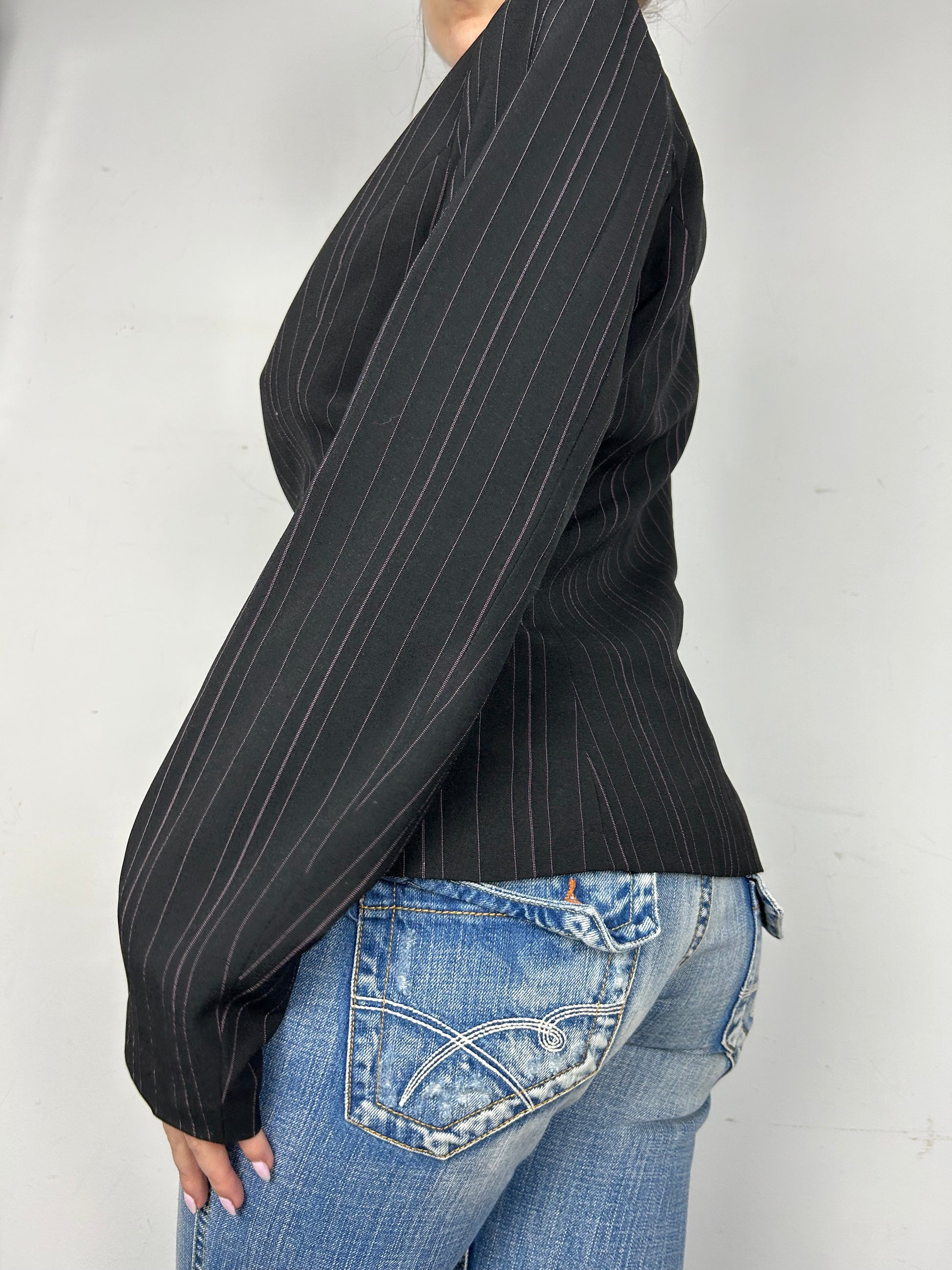 Black striped blazer office siren  jacket (S/M)