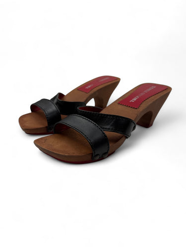 Black real leather wood heels (36)