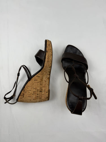 Brown real leather wedge heels (36)