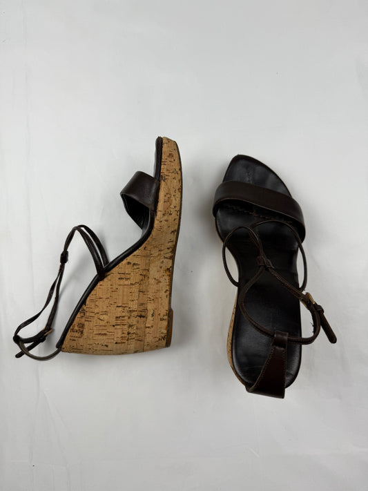 Brown real leather wedge heels (36)