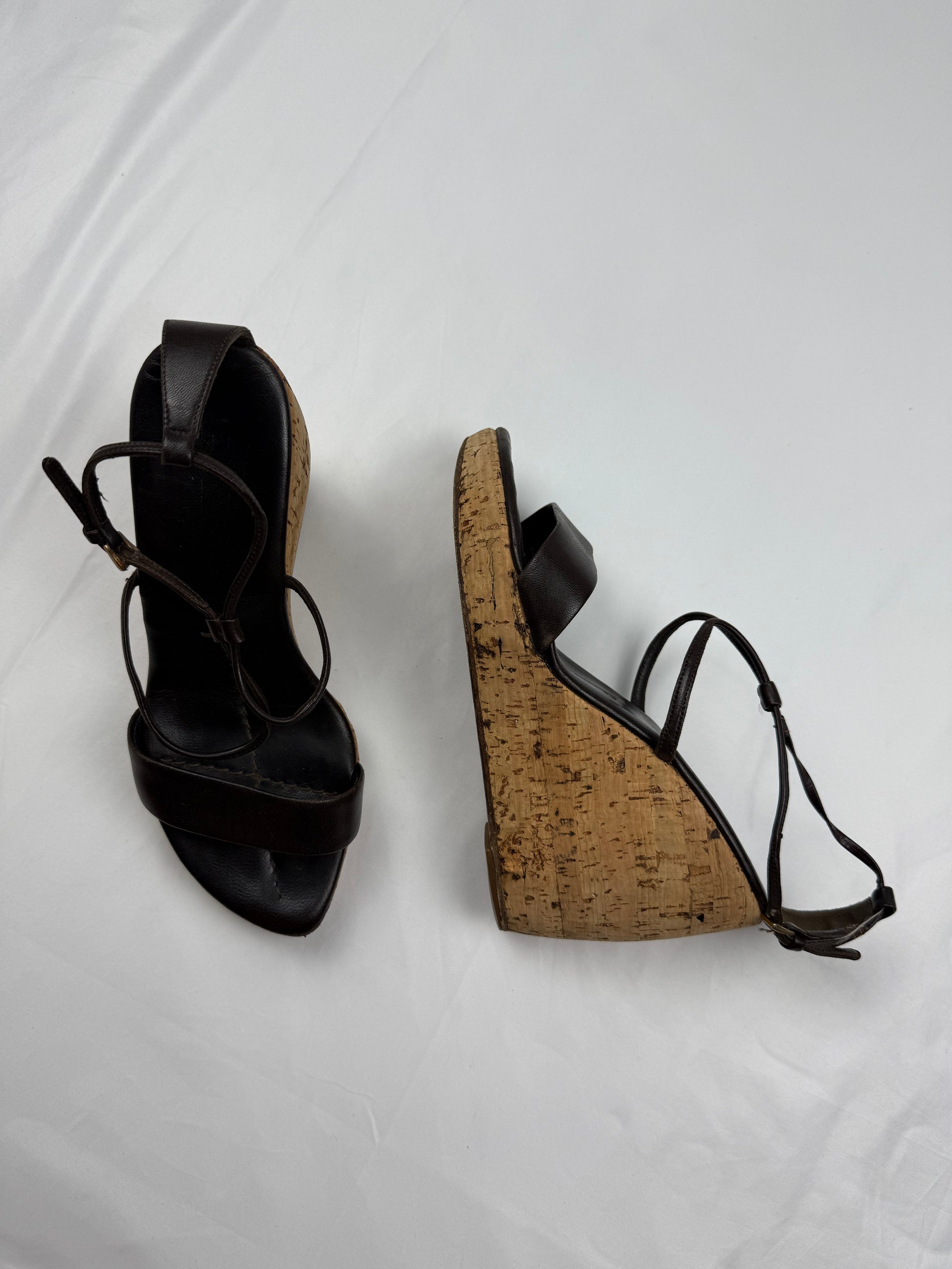 Brown real leather wedge heels (36)