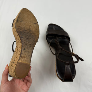 Brown real leather wedge heels (36)