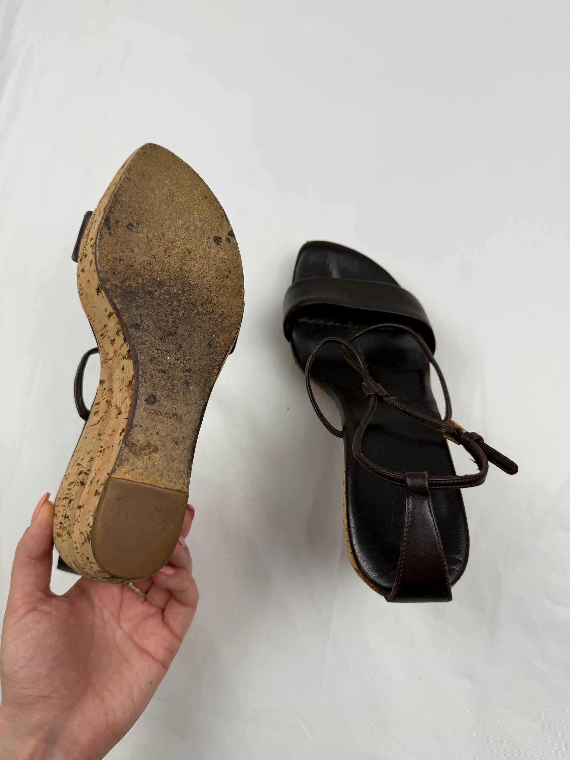 Brown real leather wedge heels (36)