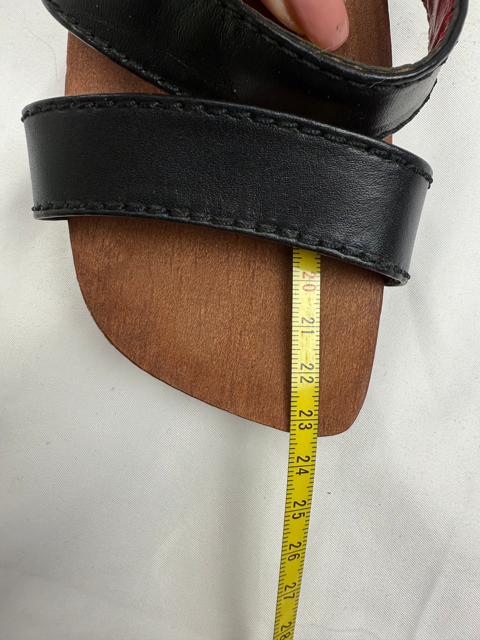 Black real leather wood heels (36)