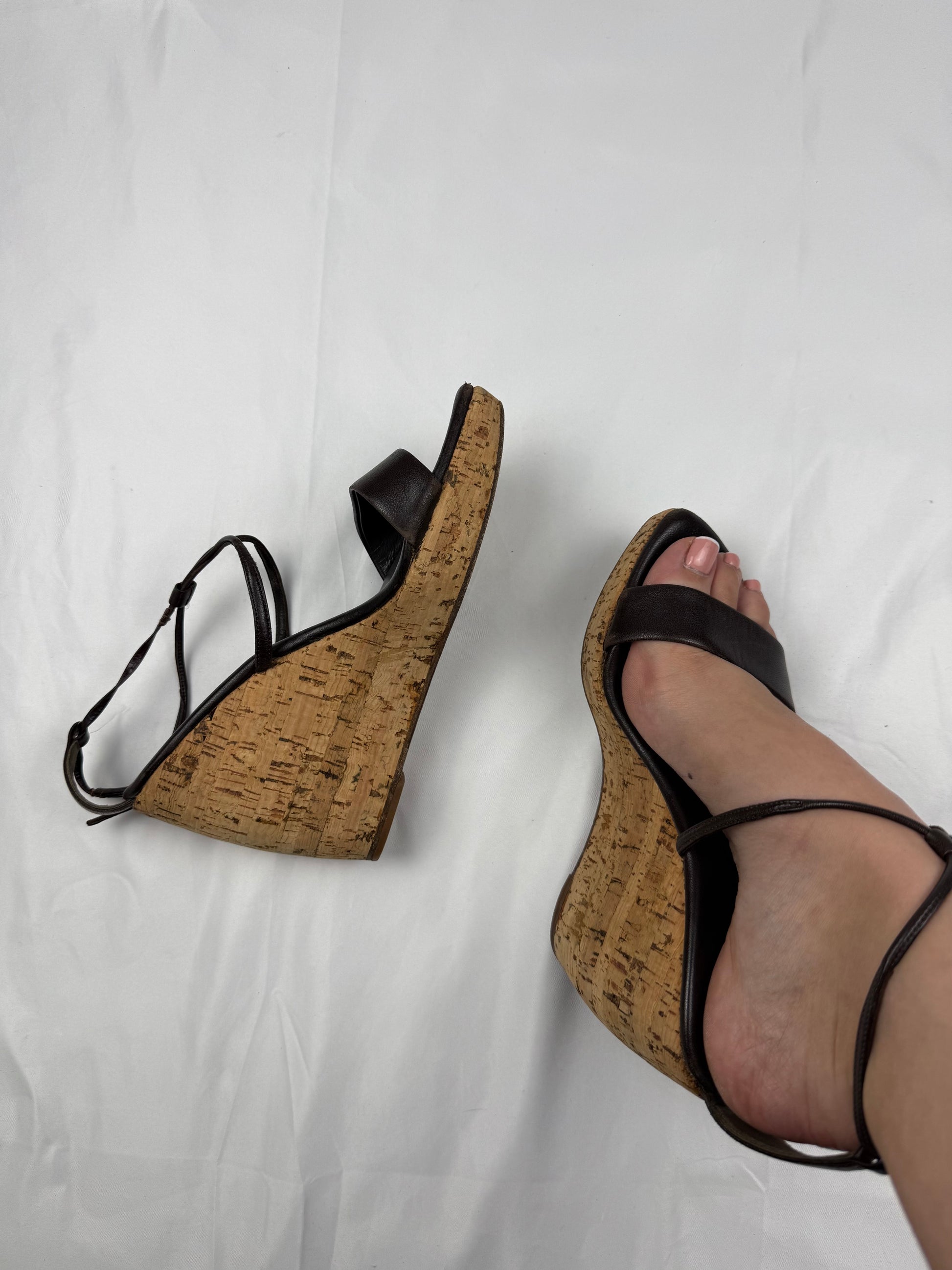 Brown real leather wedge heels (36)