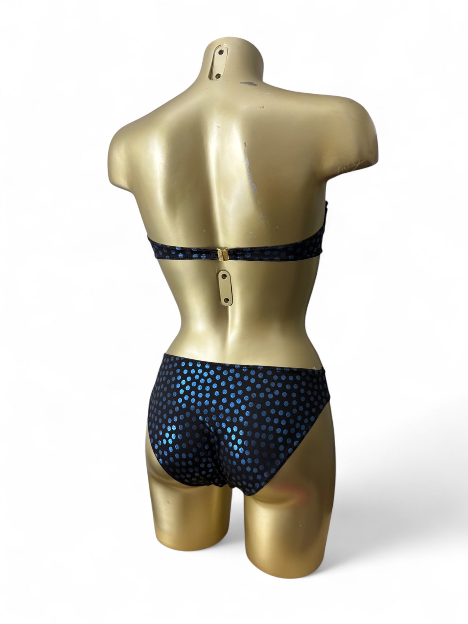 Black glitters blue polka dots low waisted bikini set (XS)