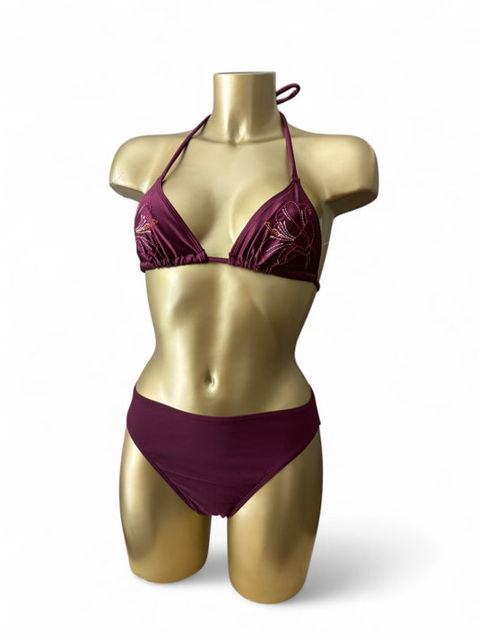 Purple embroidered low waisted bikini set (M)