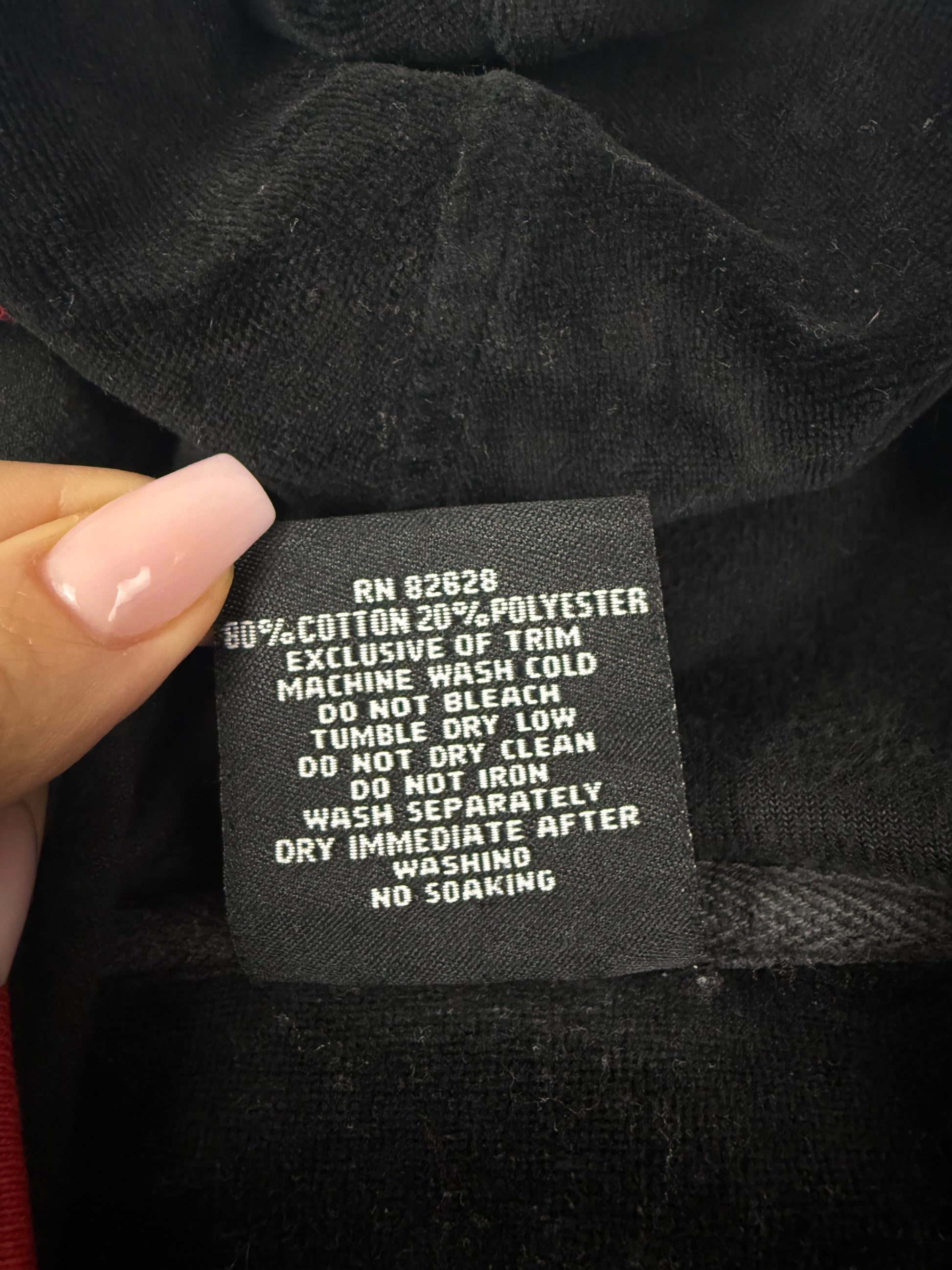 Black velvet zip up logo hoodie (S/M)