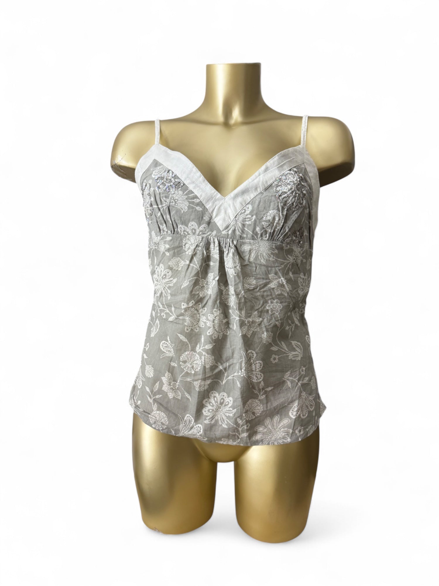 Grey floral cotton cami top (M)