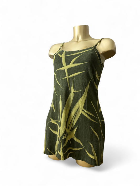 Khaki floral cotton mini dress (S/M)