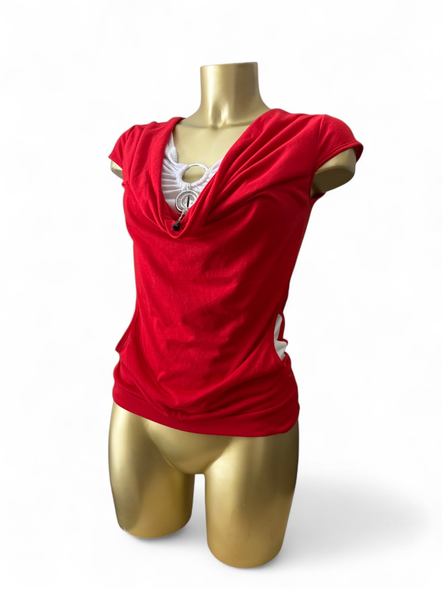 Red plunge neck charms tee (S/M)