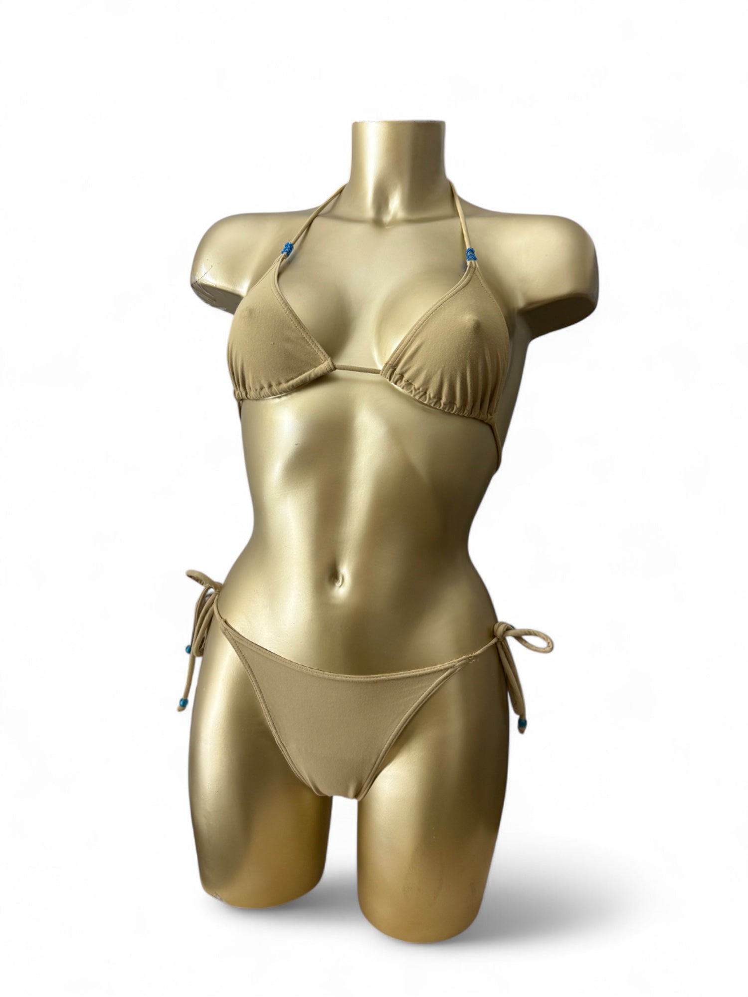 Beige suede low waisted bikini set (S)