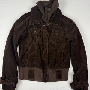 Brown velvet ribbed denim biker jacket (L/XL)