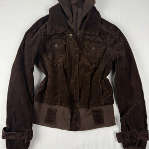 Brown velvet ribbed denim biker jacket (L/XL)