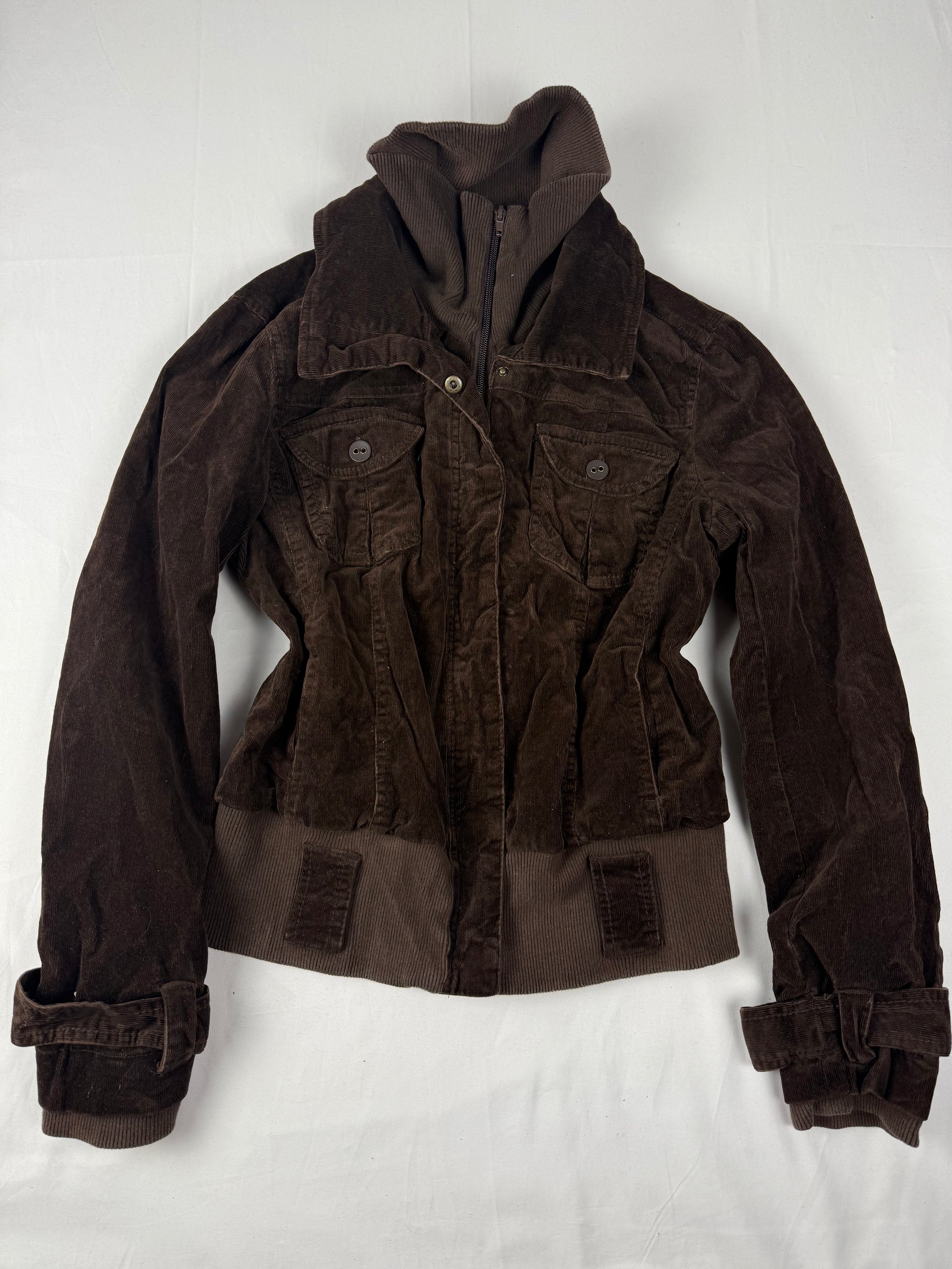 Brown velvet ribbed denim biker jacket (L/XL)