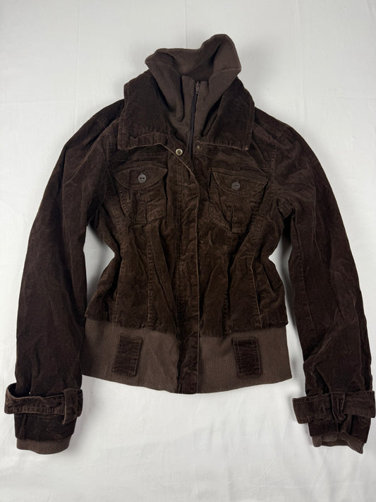 Brown velvet ribbed denim biker jacket (L/XL)