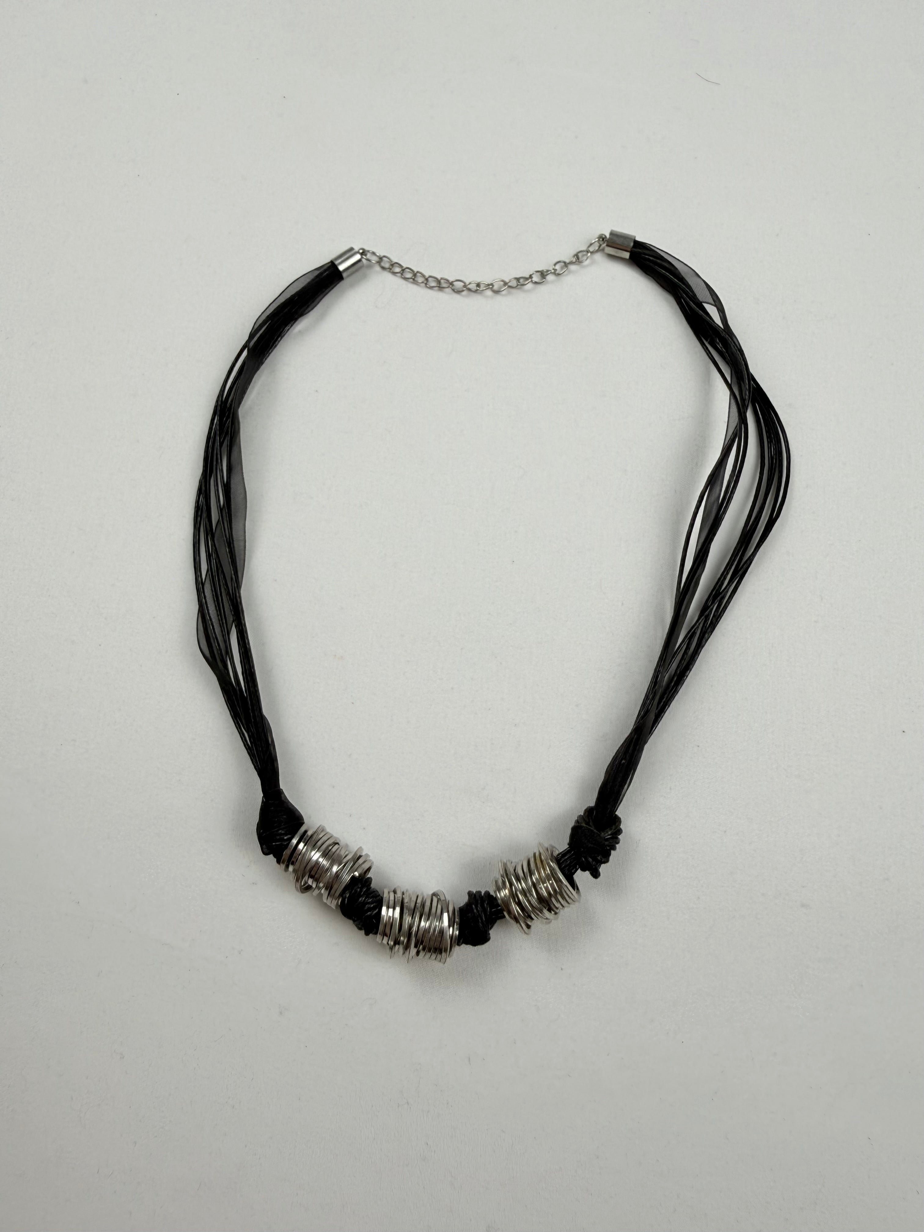 Silver inox & mesh pearls necklace